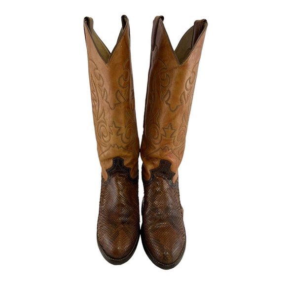 Ladies Justin Brown Snakeskin Almond Toe Cowgirl Western Boots Size 8.5 C *WIDE* - Picture 3 of 7